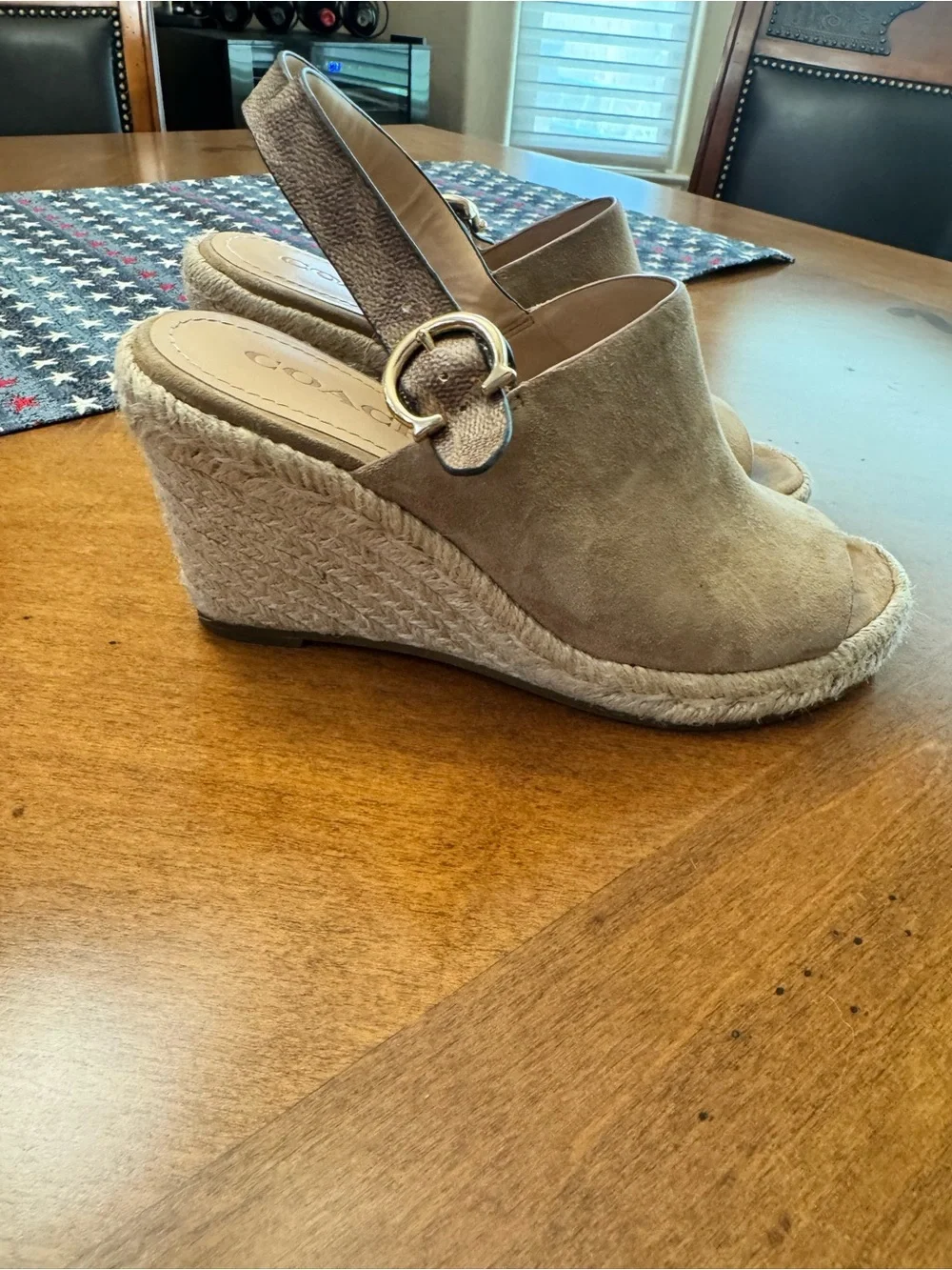 Coach Tan Suede Espadrille Wedge Slingbacks